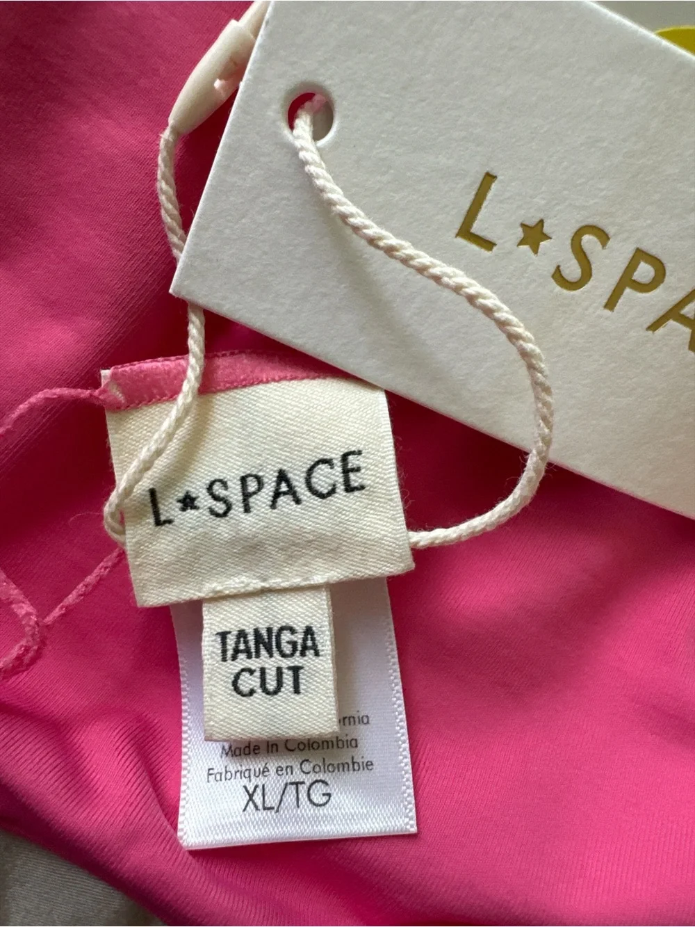 L*Space Kiki Tanga Bikini Bottom XL Fuchsia Pink Matte Gold Ring NWT - Picture 6 of 8